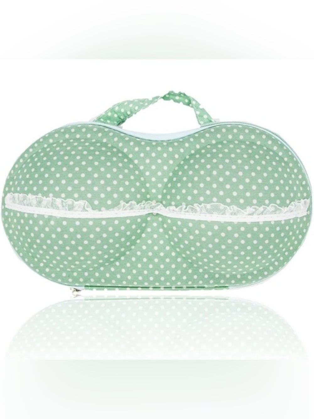 Portable Bra Travel Case Hard Shell Lingerie Storage Organizer Mint Polka Dot